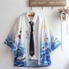 Crane Print Japanese Belted Kimono Outerwear Sun Protective - Modakawa Modakawa