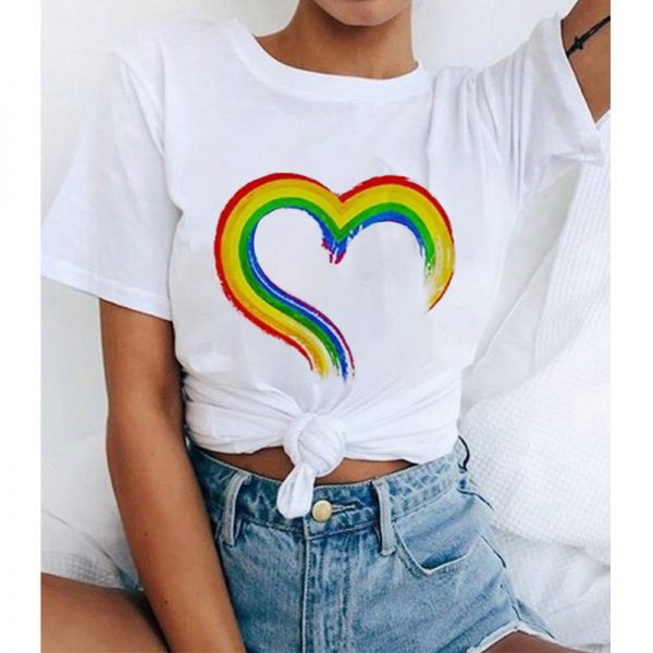 Rainbow Letter Print Casual T-Shirt - Modakawa modakawa